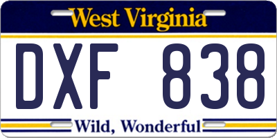 WV license plate DXF838