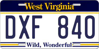 WV license plate DXF840