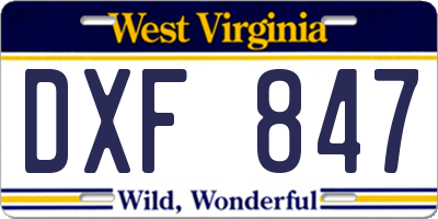 WV license plate DXF847