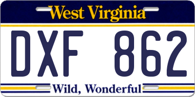 WV license plate DXF862