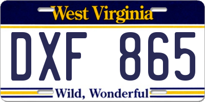 WV license plate DXF865