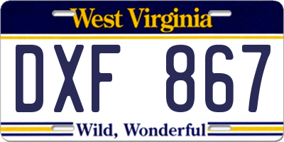 WV license plate DXF867