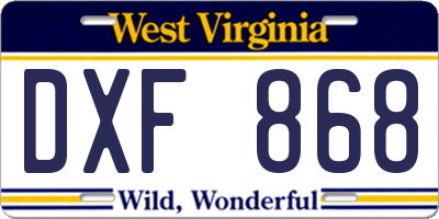 WV license plate DXF868