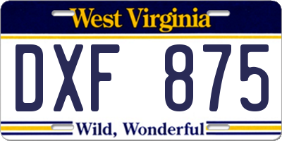 WV license plate DXF875