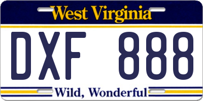 WV license plate DXF888