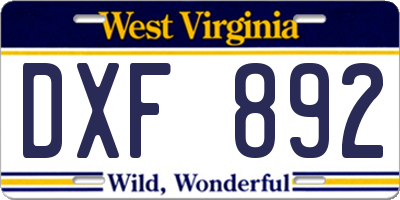 WV license plate DXF892