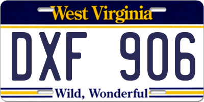 WV license plate DXF906