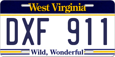 WV license plate DXF911