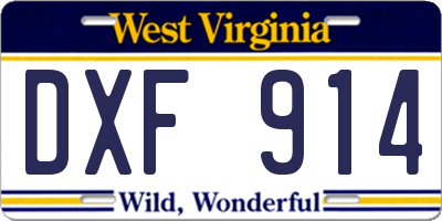 WV license plate DXF914