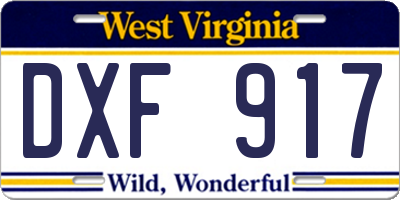 WV license plate DXF917