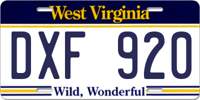 WV license plate DXF920