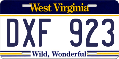 WV license plate DXF923
