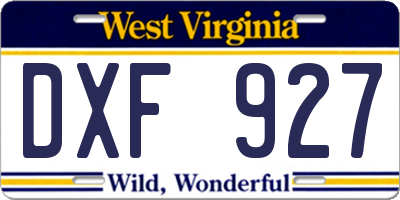 WV license plate DXF927