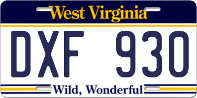 WV license plate DXF930