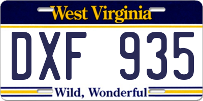 WV license plate DXF935