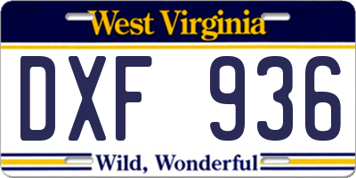WV license plate DXF936