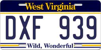 WV license plate DXF939