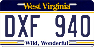 WV license plate DXF940