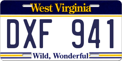 WV license plate DXF941