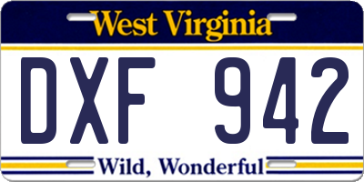 WV license plate DXF942