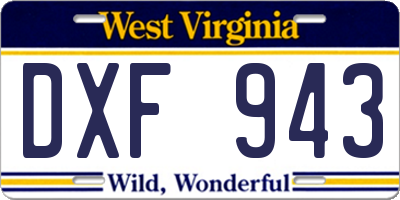 WV license plate DXF943