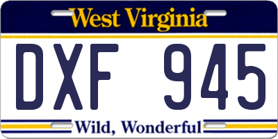 WV license plate DXF945