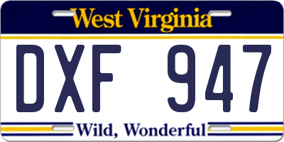 WV license plate DXF947