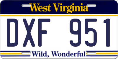 WV license plate DXF951