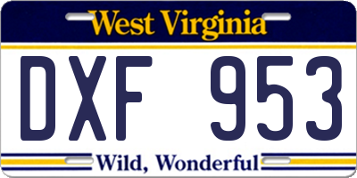 WV license plate DXF953