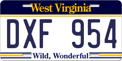 WV license plate DXF954