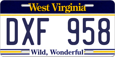 WV license plate DXF958