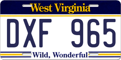 WV license plate DXF965