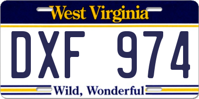 WV license plate DXF974