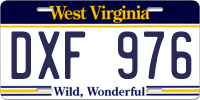 WV license plate DXF976