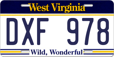 WV license plate DXF978