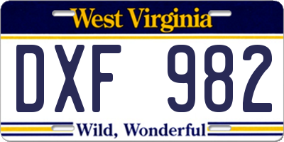 WV license plate DXF982