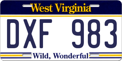 WV license plate DXF983