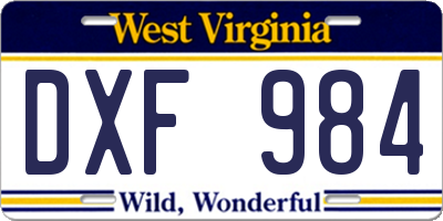 WV license plate DXF984