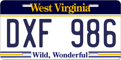 WV license plate DXF986