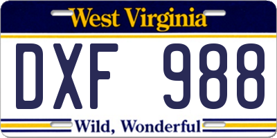 WV license plate DXF988