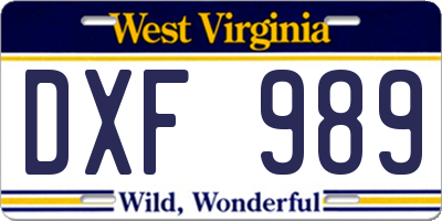 WV license plate DXF989