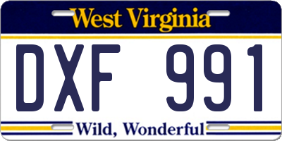 WV license plate DXF991