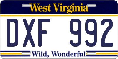 WV license plate DXF992
