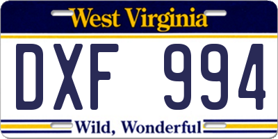 WV license plate DXF994