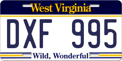 WV license plate DXF995