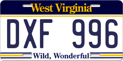WV license plate DXF996