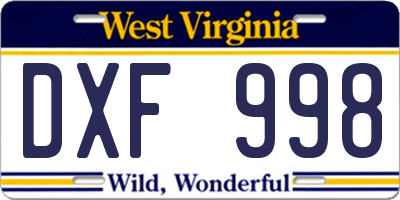 WV license plate DXF998