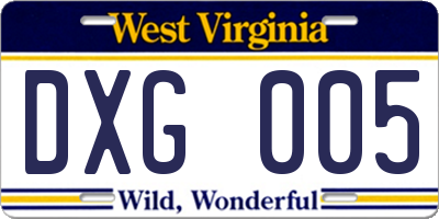 WV license plate DXG005