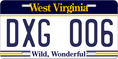 WV license plate DXG006