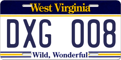 WV license plate DXG008